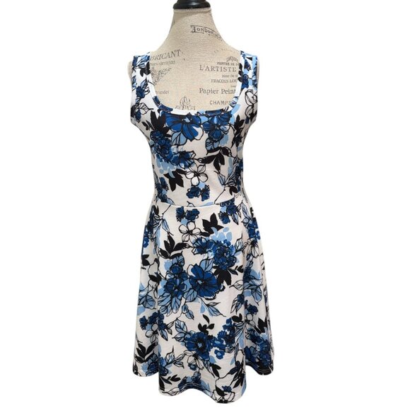 Fensace Blue & White Floral Scoop Neck Sleeveless Dress Women's Size M - Picture 1 of 12